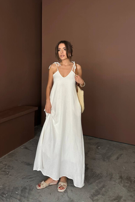 ONE COLOR THIN STRIPES WOMAN DRESS WHITE-E BARDHE - 3