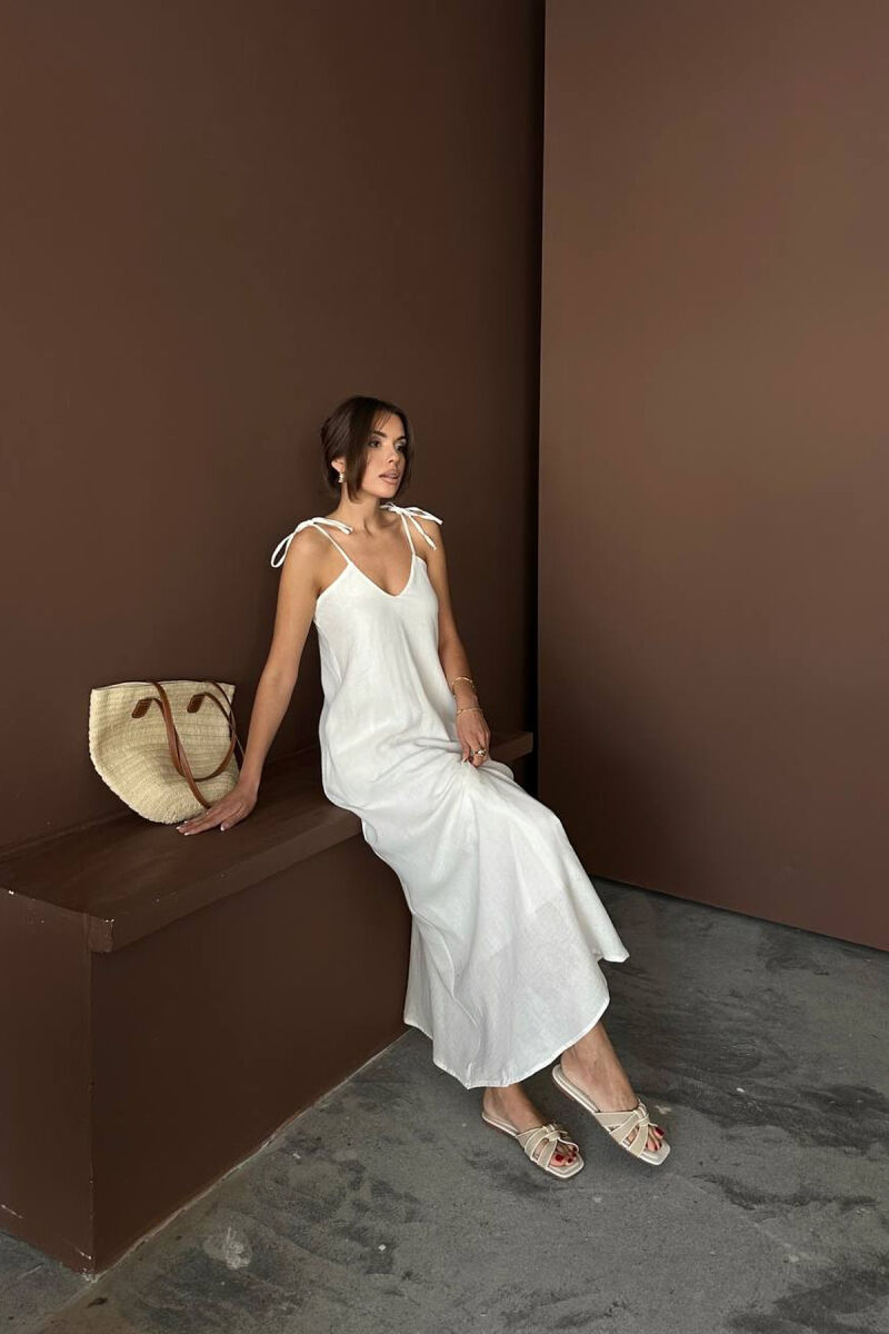 ONE COLOR THIN STRIPES WOMAN DRESS WHITE-E BARDHE - 4