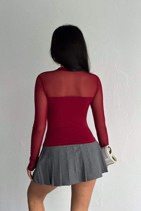 ONE COLOR TULLE DESIGN WOMAN SWEATSHIRT BURGUNDY/VISHNJE - 2