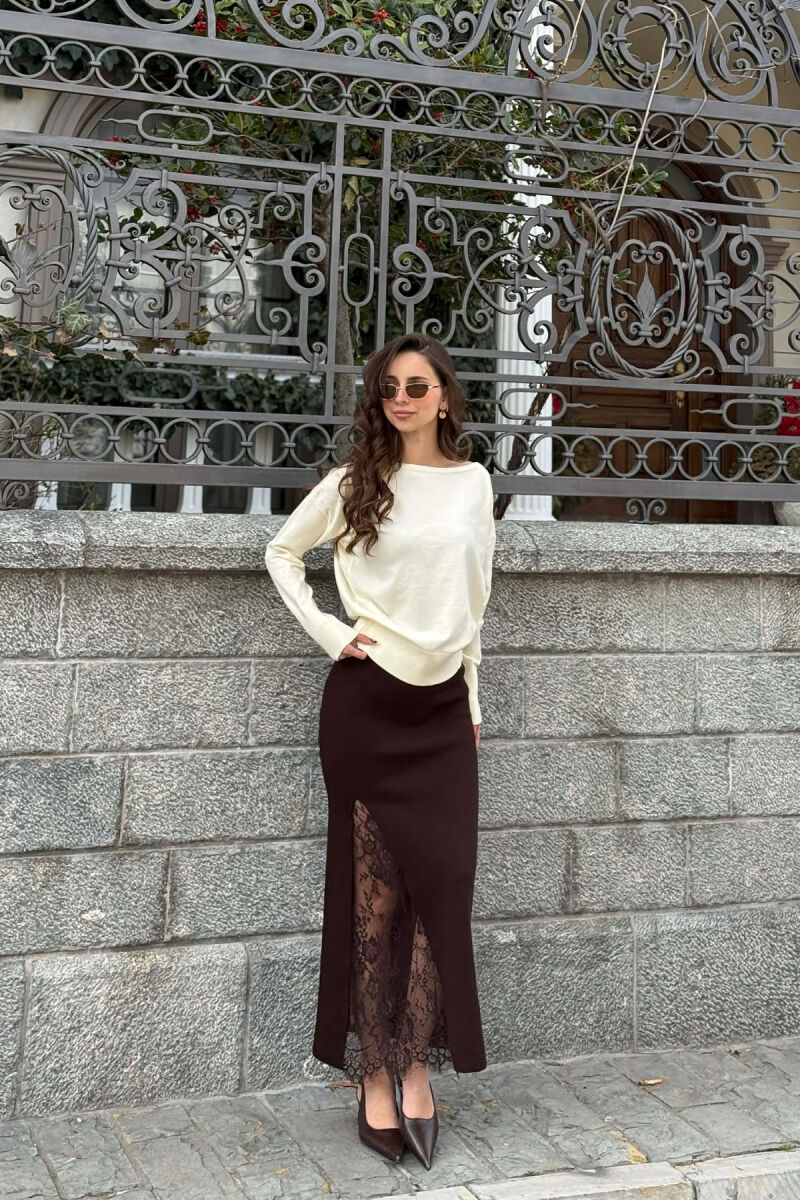 ONE COLOR TULLE DETAIL WOMAN SKIRT BROWN/KAFE - 1