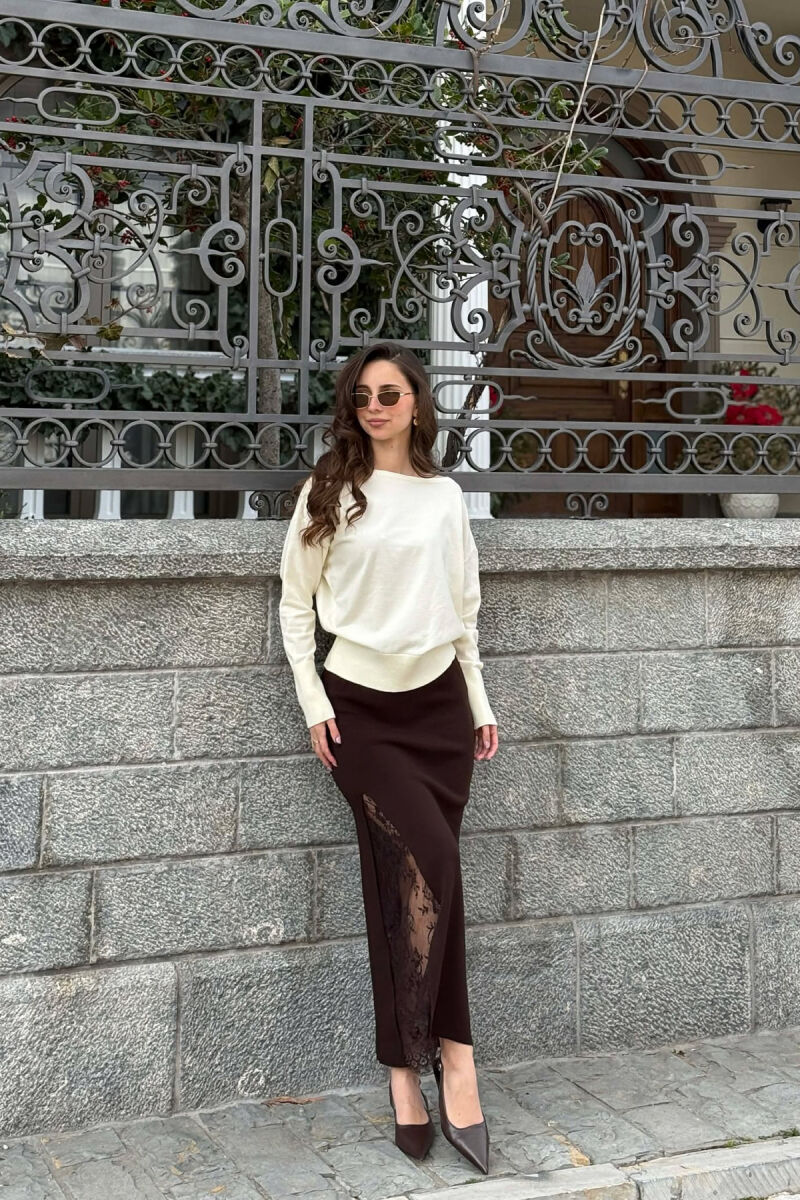 ONE COLOR TULLE DETAIL WOMAN SKIRT BROWN/KAFE - 6