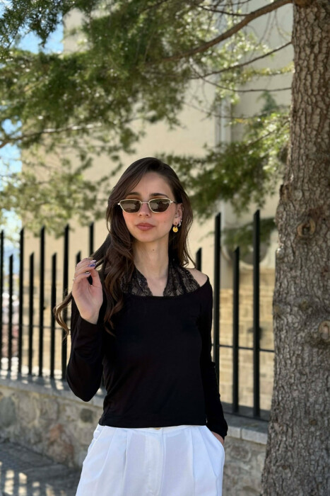 ONE COLOR TULLE DETAIL WOMAN SWEATSHIRT BLACK/ E ZEZE - 1