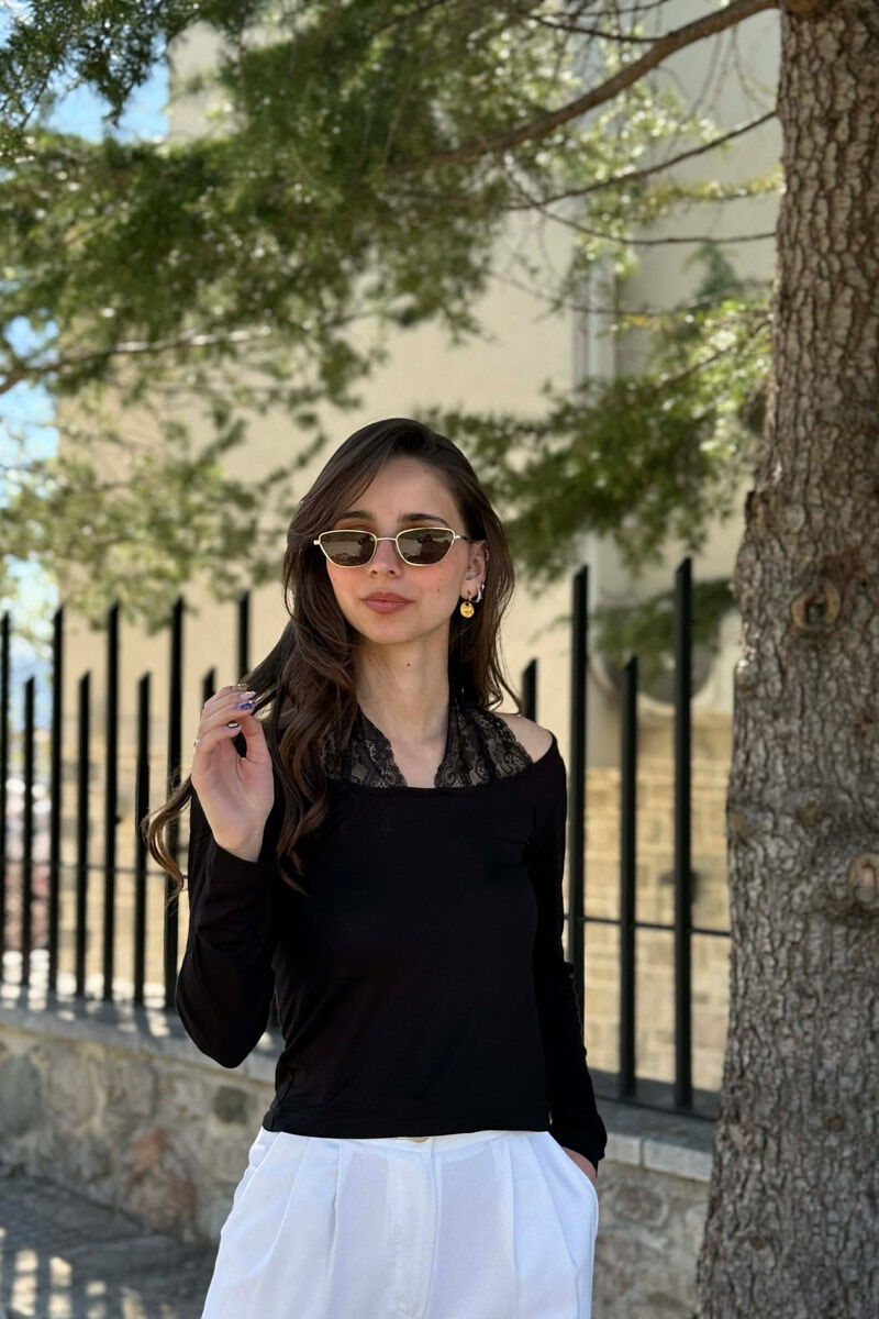 ONE COLOR TULLE DETAIL WOMAN SWEATSHIRT BLACK/ E ZEZE - 1