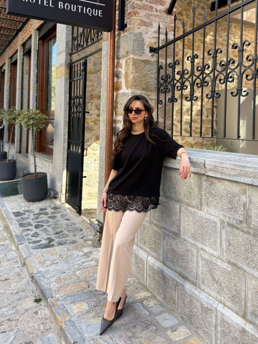 ONE COLOR TULLE DETAIL WOMAN T-SHIRT BLACK/ E ZEZE - 1