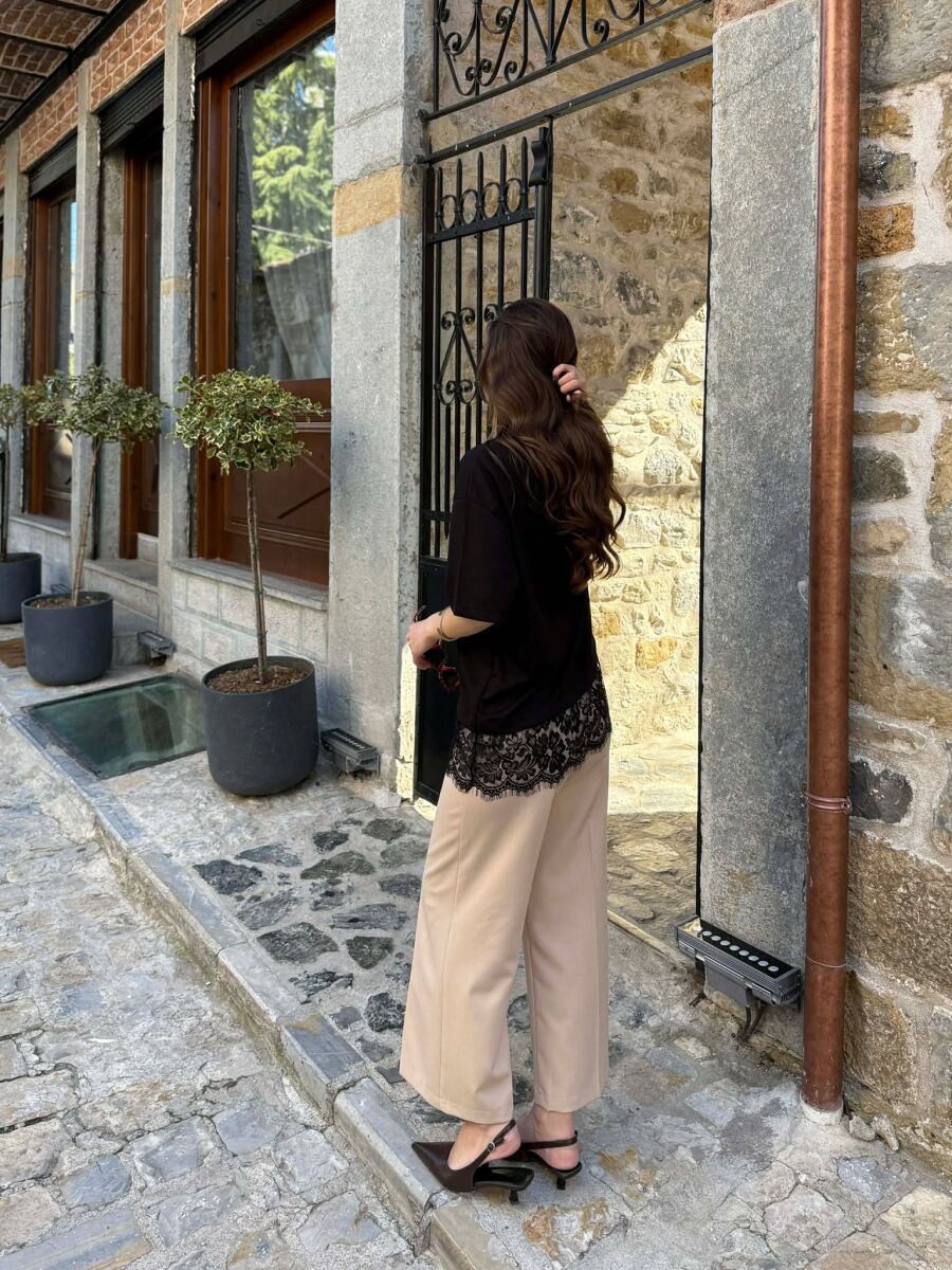 ONE COLOR TULLE DETAIL WOMAN T-SHIRT BLACK/ E ZEZE - 4