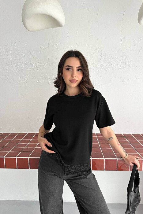 ONE COLOR TULLE DETAIL WOMAN T- SHIRT BLACK/ E ZEZE 