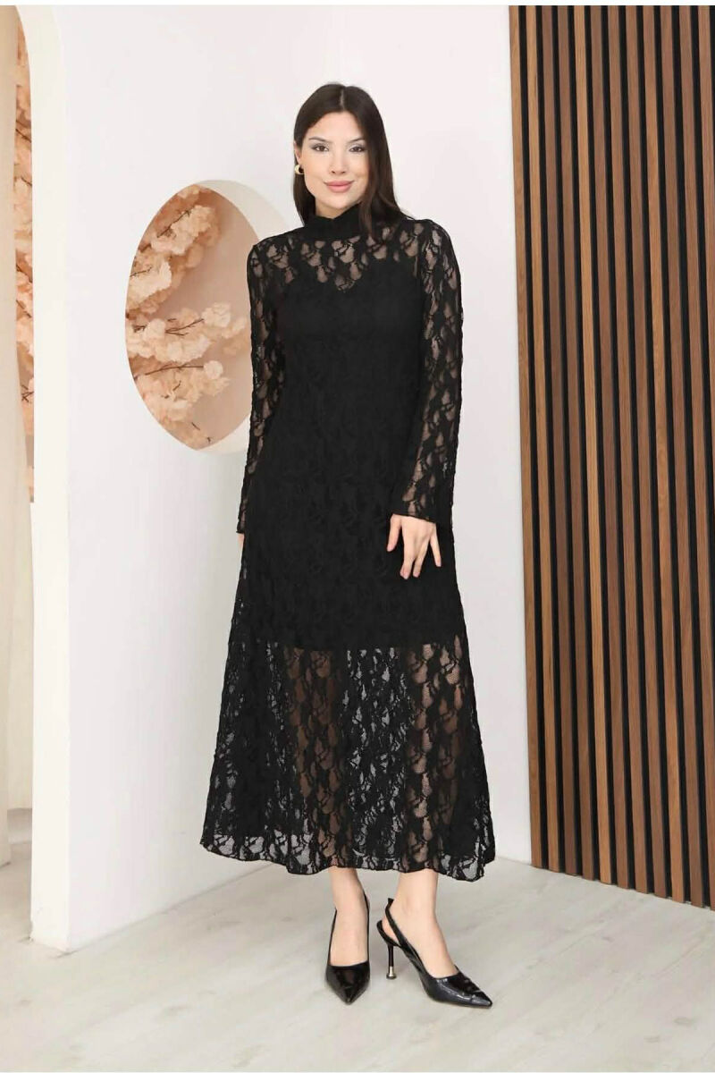 ONE COLOR TULLE LONG SLEEVE WOMAN DRESS BLACK/ E ZEZE - 1