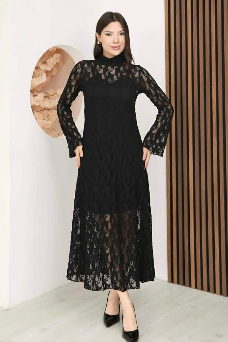 ONE COLOR TULLE LONG SLEEVE WOMAN DRESS BLACK/ E ZEZE - 2