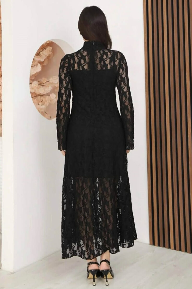 ONE COLOR TULLE LONG SLEEVE WOMAN DRESS BLACK/ E ZEZE - 4