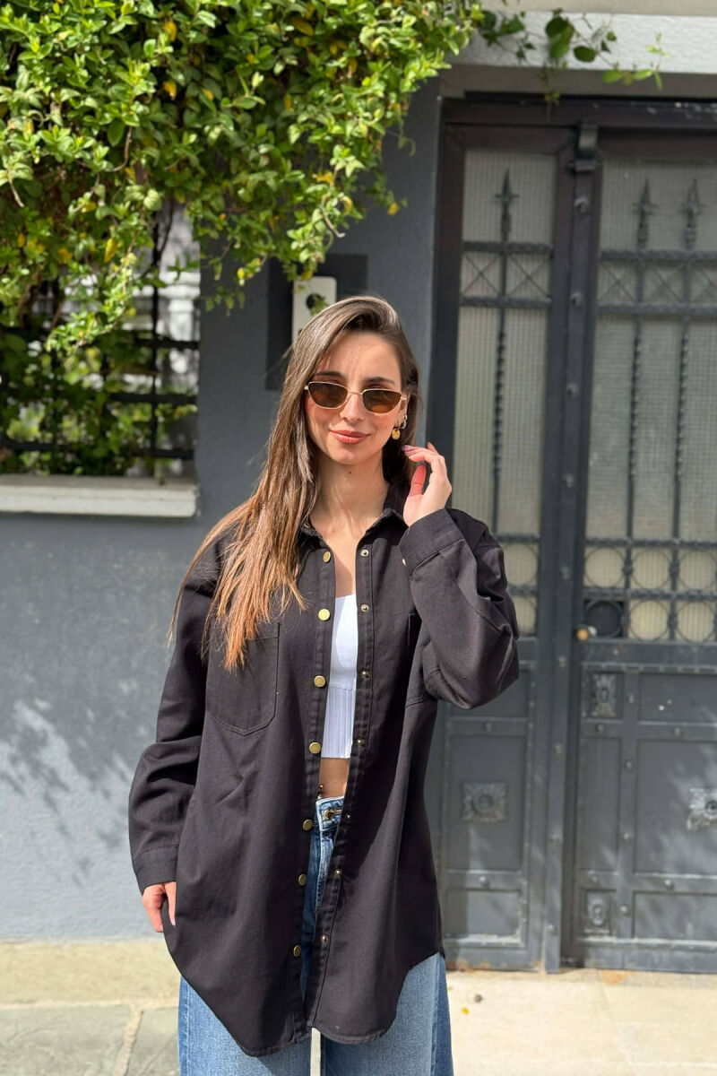 ONE COLOR TWO FRONT POCKETS WOMAN SHIRT BLACK/ E ZEZE - 1