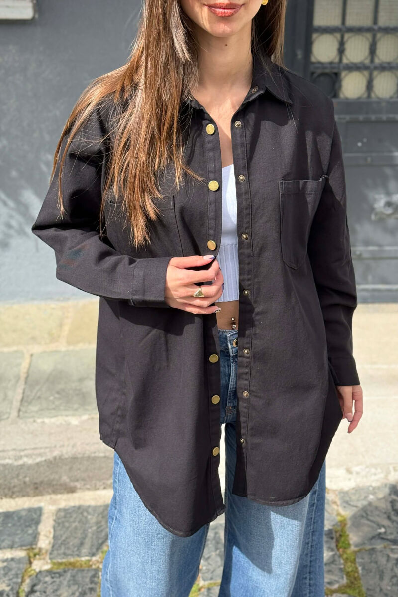 ONE COLOR TWO FRONT POCKETS WOMAN SHIRT BLACK/ E ZEZE - 2