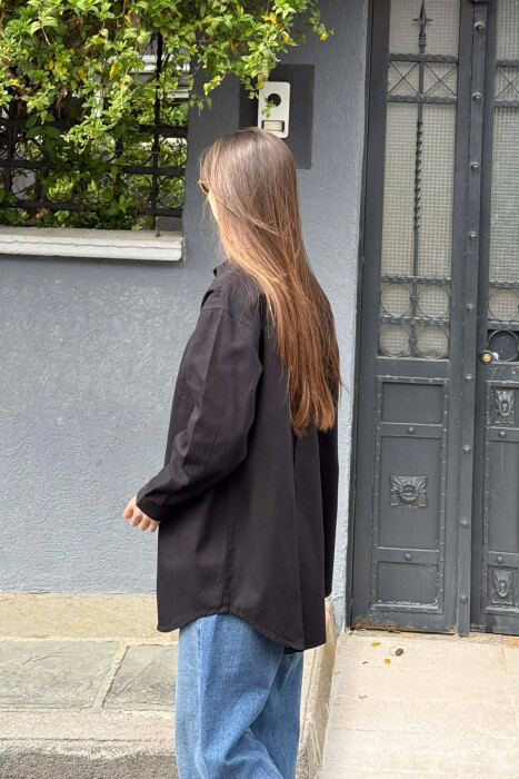 ONE COLOR TWO FRONT POCKETS WOMAN SHIRT BLACK/ E ZEZE - 3