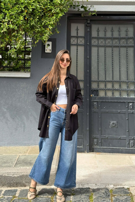 ONE COLOR TWO FRONT POCKETS WOMAN SHIRT BLACK/ E ZEZE - 4