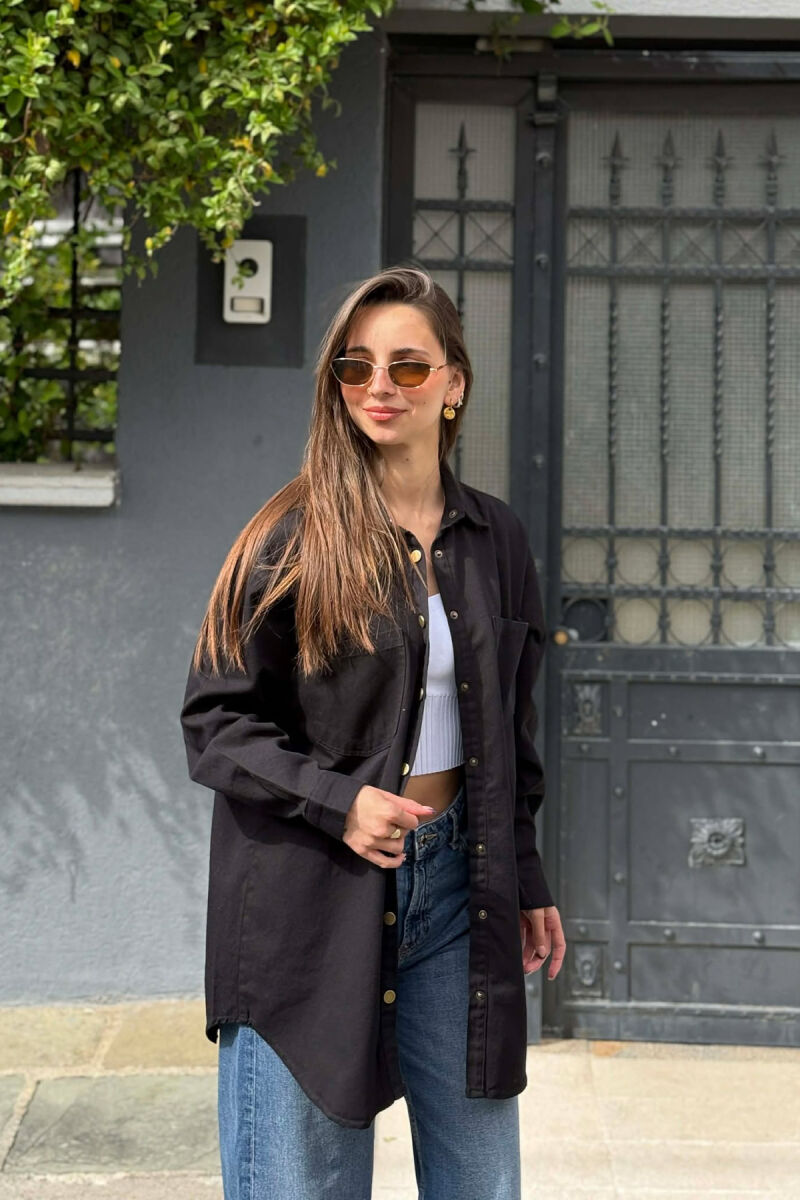 ONE COLOR TWO FRONT POCKETS WOMAN SHIRT BLACK/ E ZEZE - 5