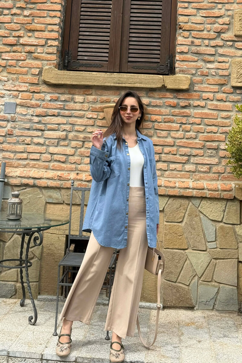 ONE COLOR TWO FRONT POCKETS WOMAN SHIRT LIGHTBLUE/BZ - 1