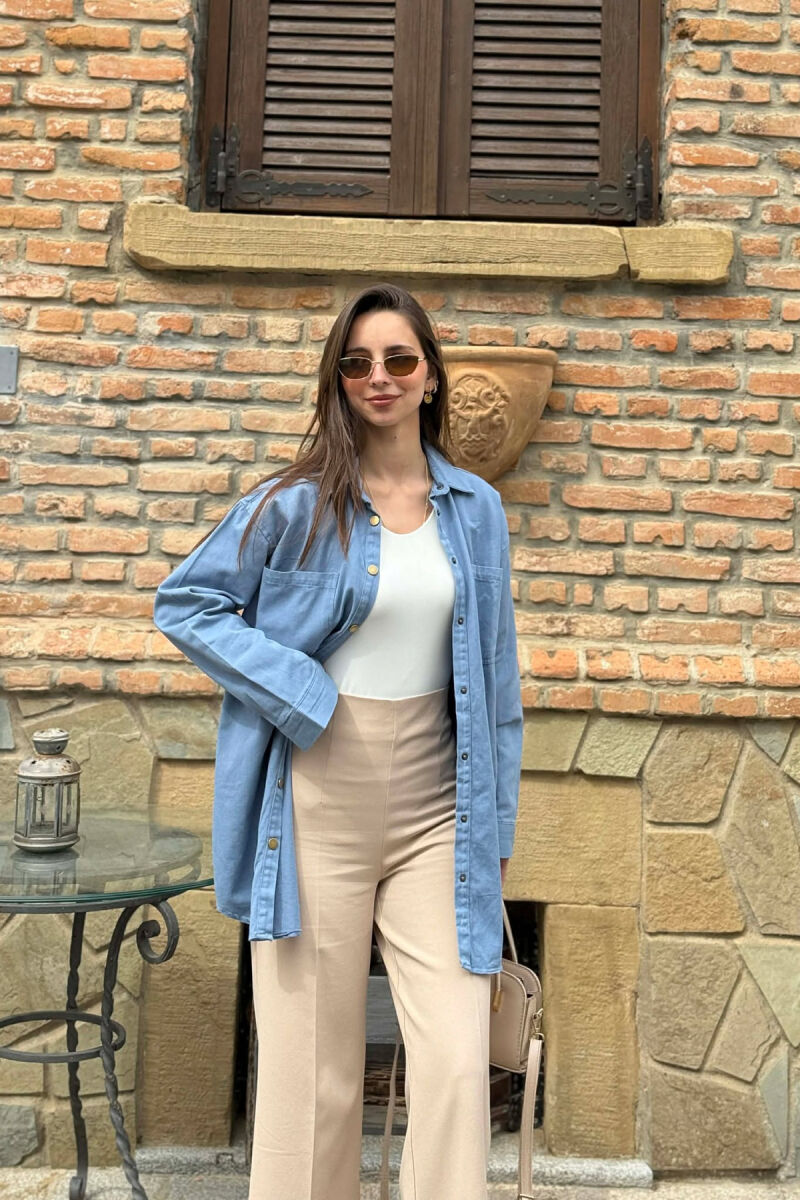 ONE COLOR TWO FRONT POCKETS WOMAN SHIRT LIGHTBLUE/BZ - 2