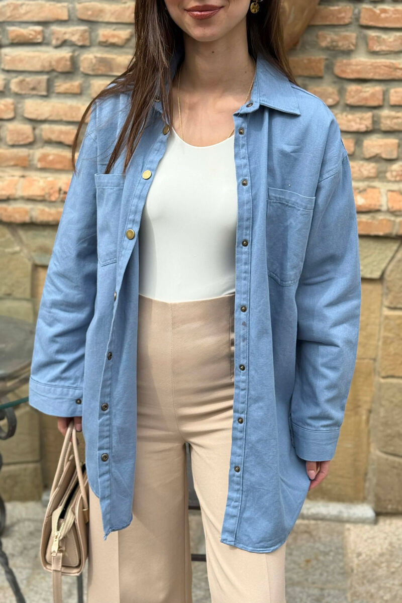 ONE COLOR TWO FRONT POCKETS WOMAN SHIRT LIGHTBLUE/BZ - 3