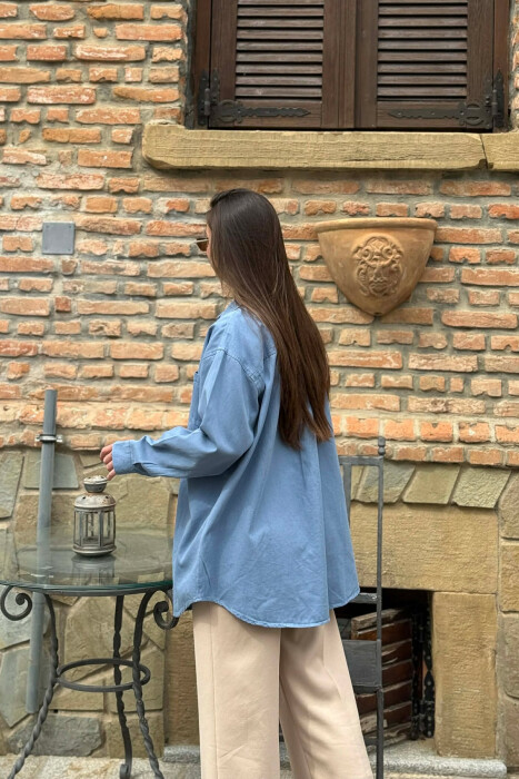 ONE COLOR TWO FRONT POCKETS WOMAN SHIRT LIGHTBLUE/BZ - 4