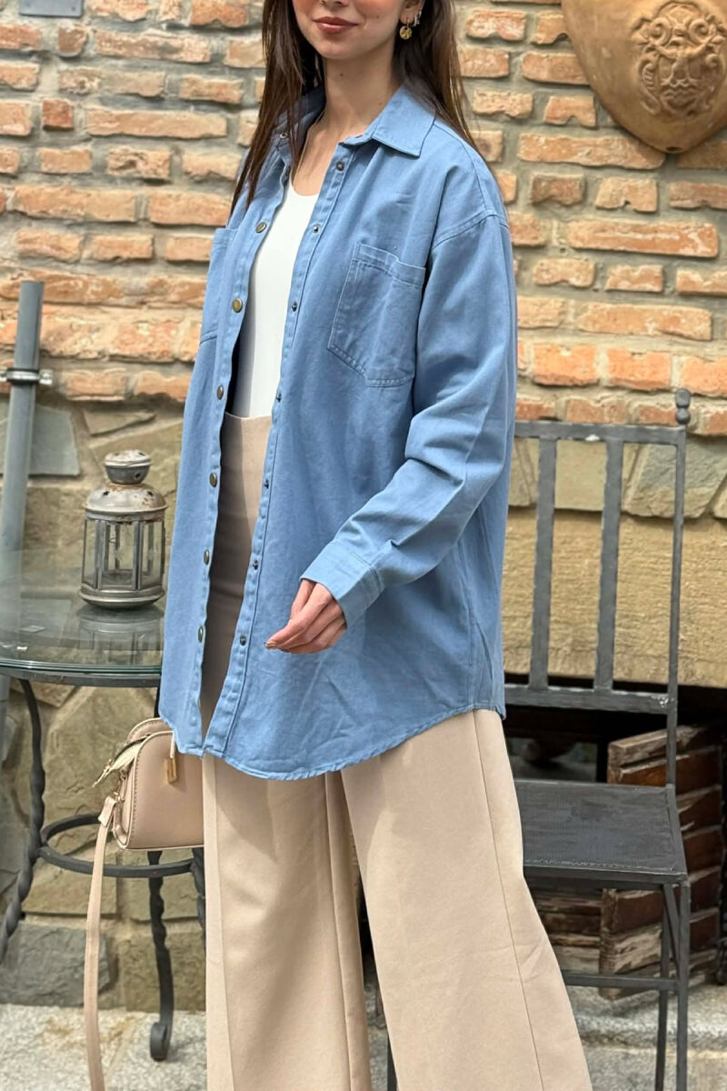 ONE COLOR TWO FRONT POCKETS WOMAN SHIRT LIGHTBLUE/BZ - 5