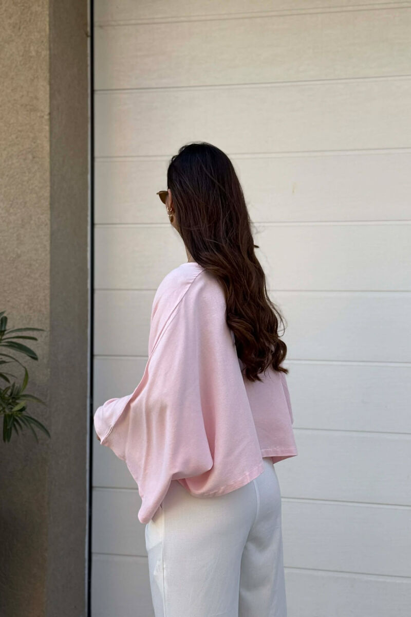 ONE COLOR V-NECK CROP WOMAN SWEATSHIRT PINK/ROZE - 2