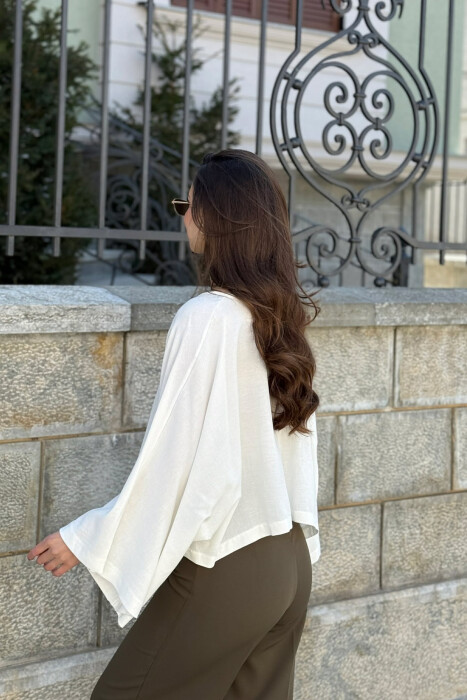 ONE COLOR V-NECK CROP WOMAN SWEATSHIRT WHITE-E BARDHE - 3