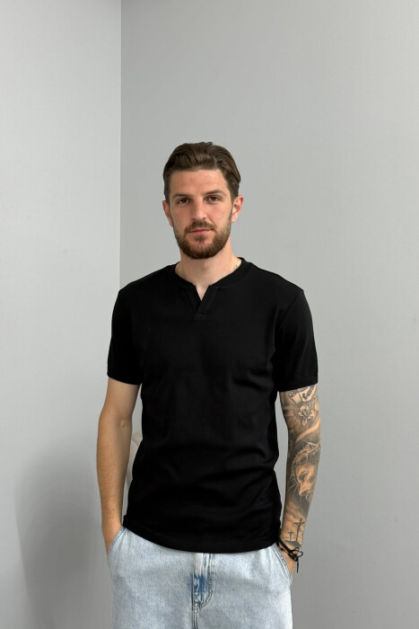 ONE COLOR V NECK MEN T-SHIRT BLACK/ E ZEZE - KLAUDIO FASHION
