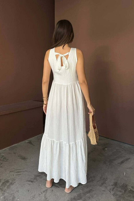 ONE COLOR V NECK SLEEVLESS WOMAN DRESS WHITE-E BARDHE - 3