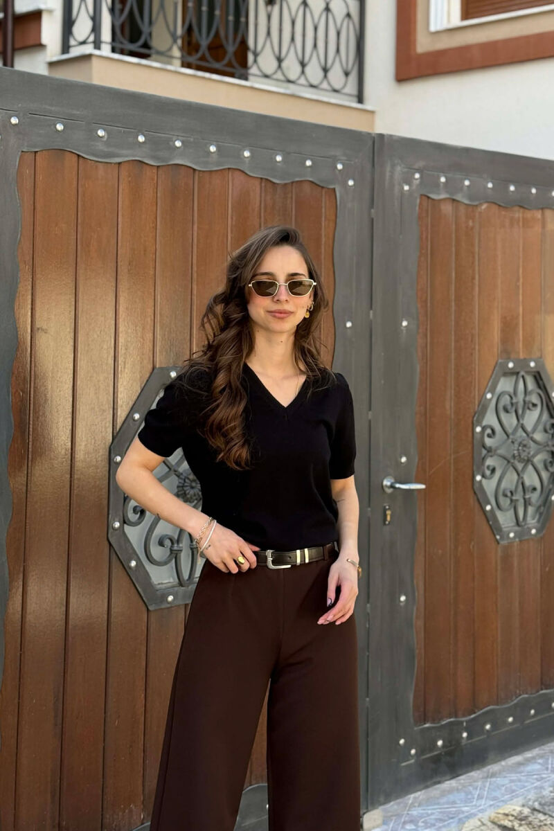 ONE COLOR V NECK WOMAN SWEATER BLACK/ E ZEZE - 1