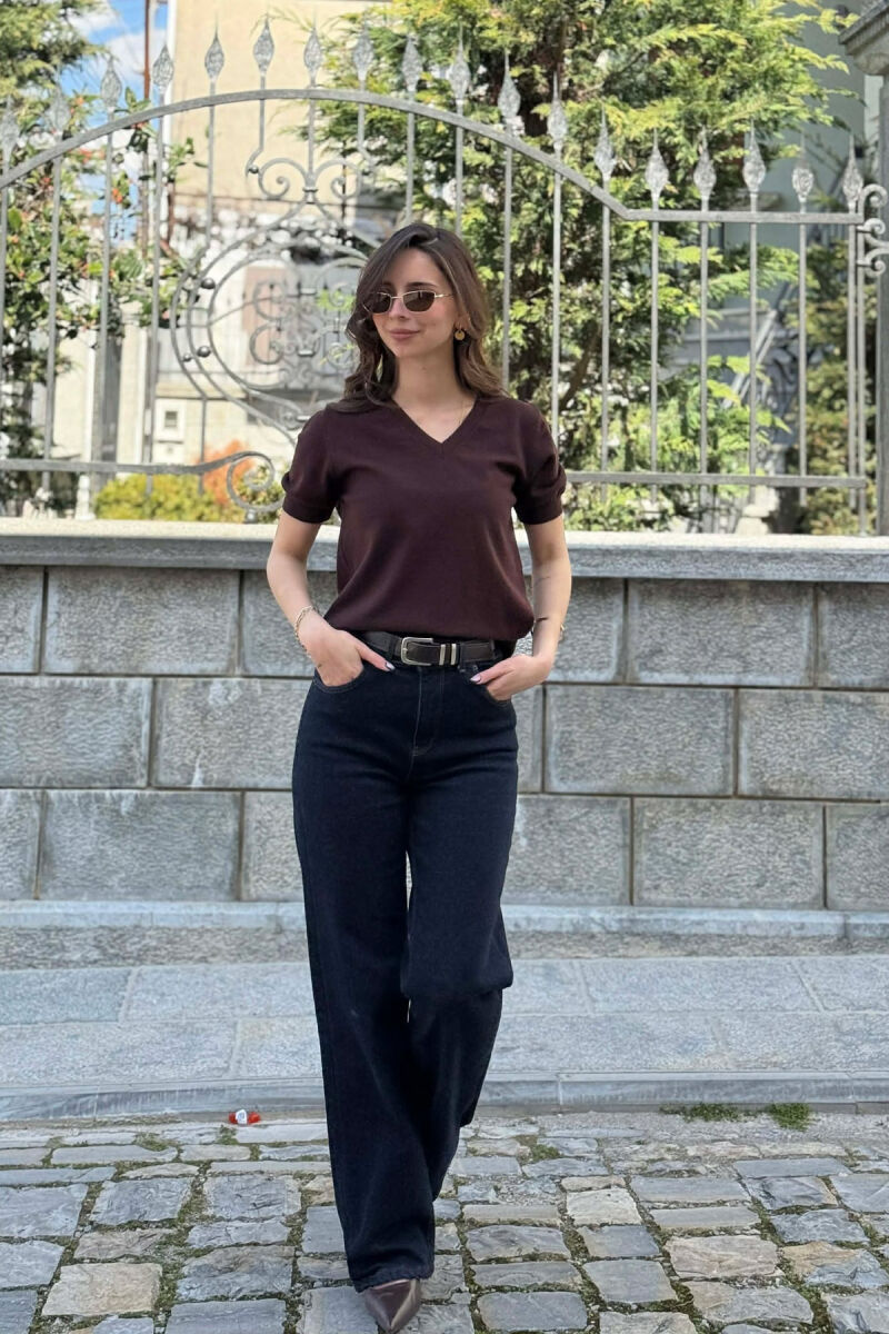 ONE COLOR V NECK WOMAN SWEATER BROWN/KAFE - 2