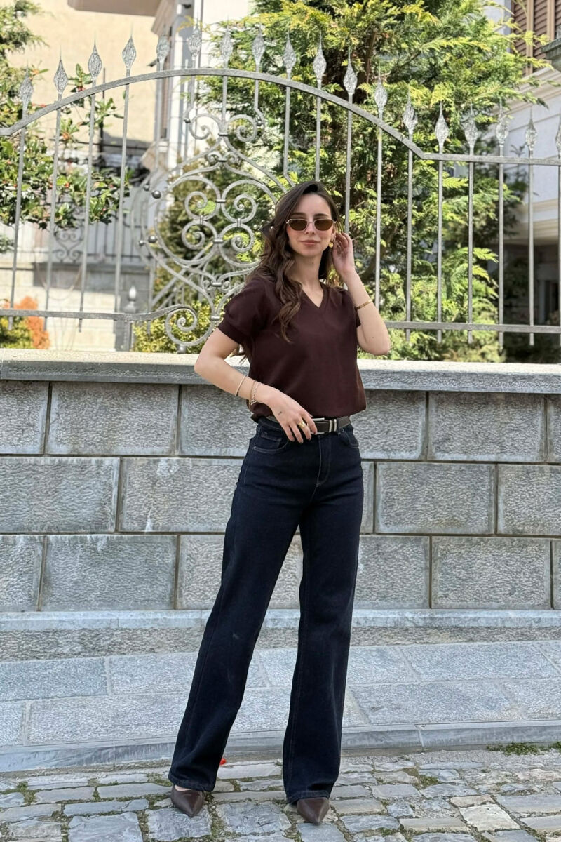 ONE COLOR V NECK WOMAN SWEATER BROWN/KAFE - 3