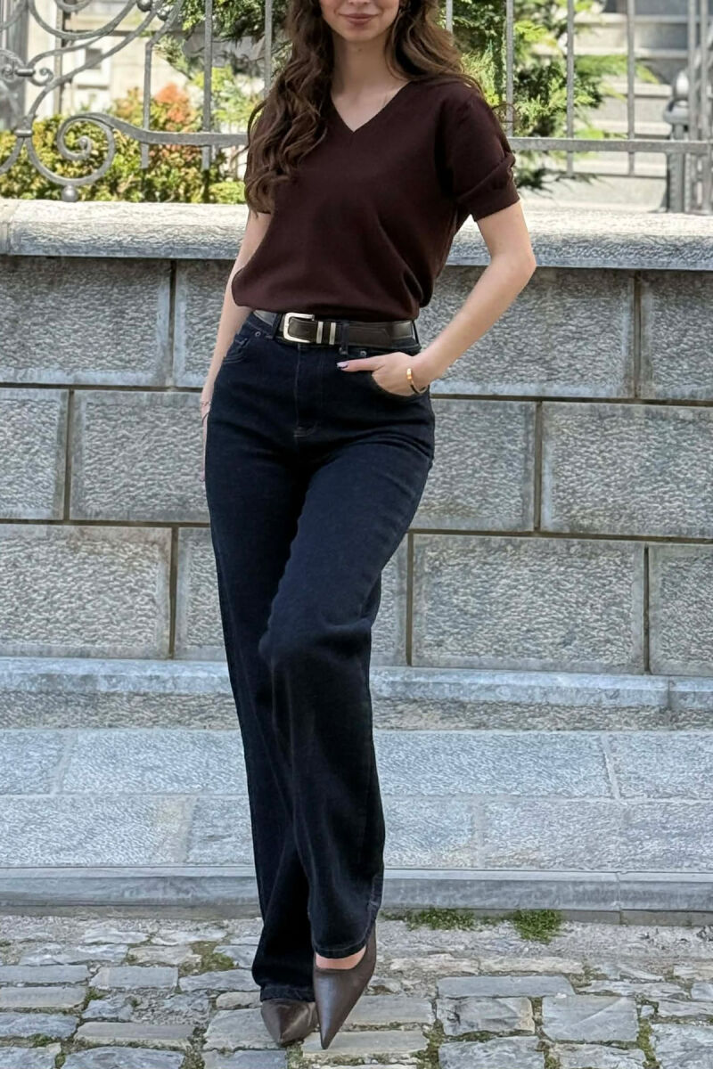 ONE COLOR V NECK WOMAN SWEATER BROWN/KAFE - 6