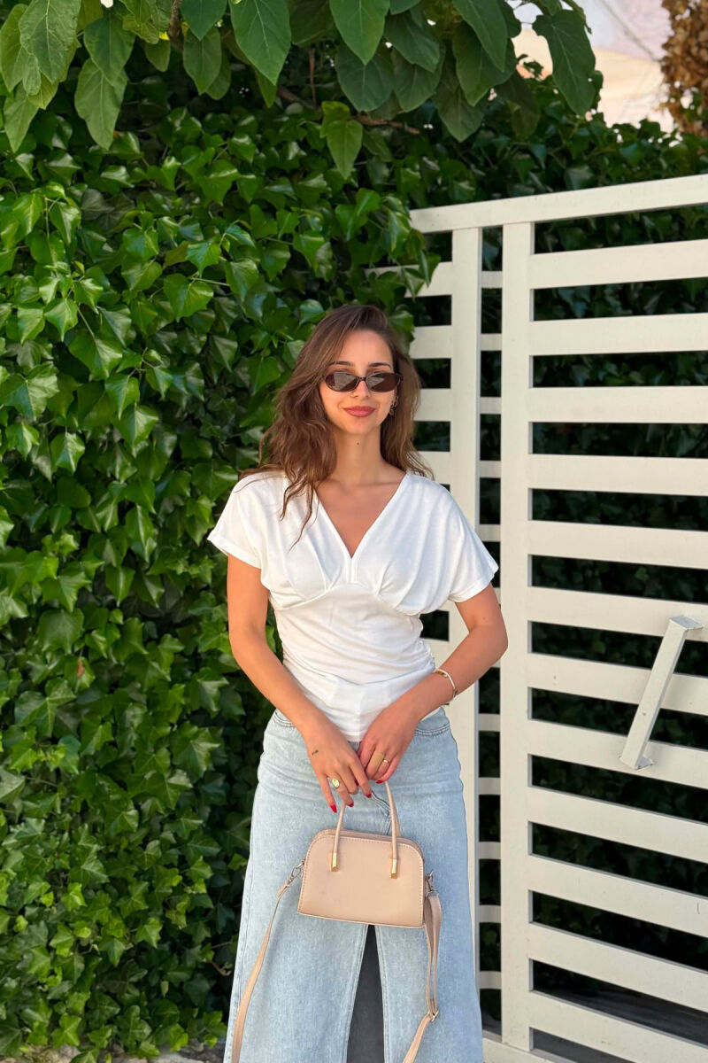 ONE COLOR V NECK WOMAN T- SHIRT WHITE-E BARDHE - 1