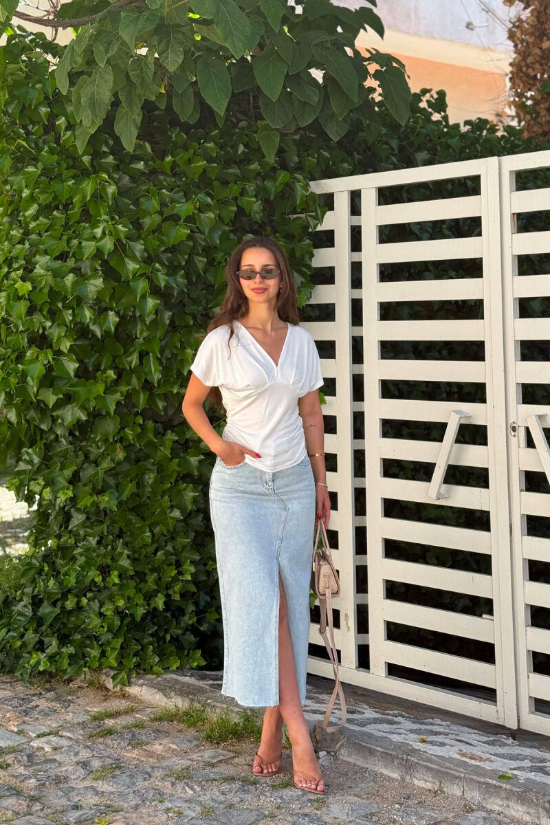 ONE COLOR V NECK WOMAN T- SHIRT WHITE-E BARDHE - 2