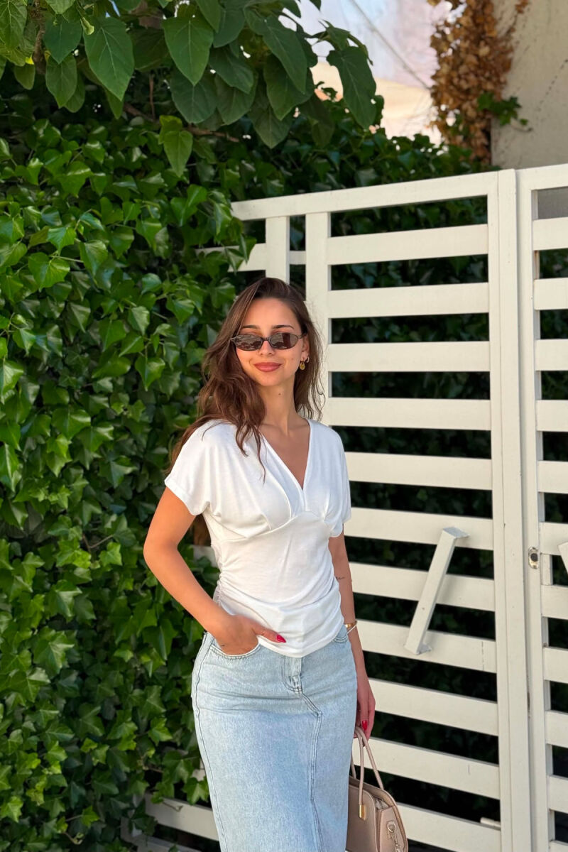 ONE COLOR V NECK WOMAN T- SHIRT WHITE-E BARDHE - 7