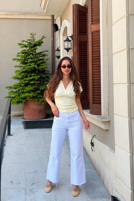 ONE COLOR V NECK WOMAN T- SHIRT YELLOW/E VERDHE - 5