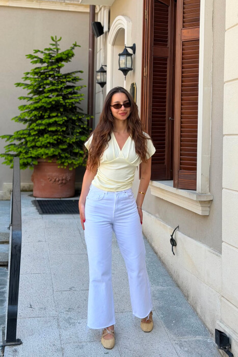 ONE COLOR V NECK WOMAN T- SHIRT YELLOW/E VERDHE - 6