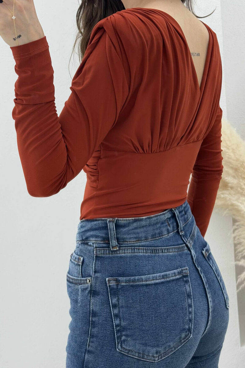 ONE COLOR V NECK WOMEN BODY BRICK/TULLE - 3