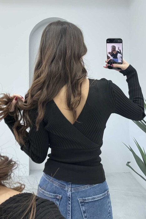 ONE COLOR V NECK WOMEN SWEATER BLACK/ E ZEZE - 3