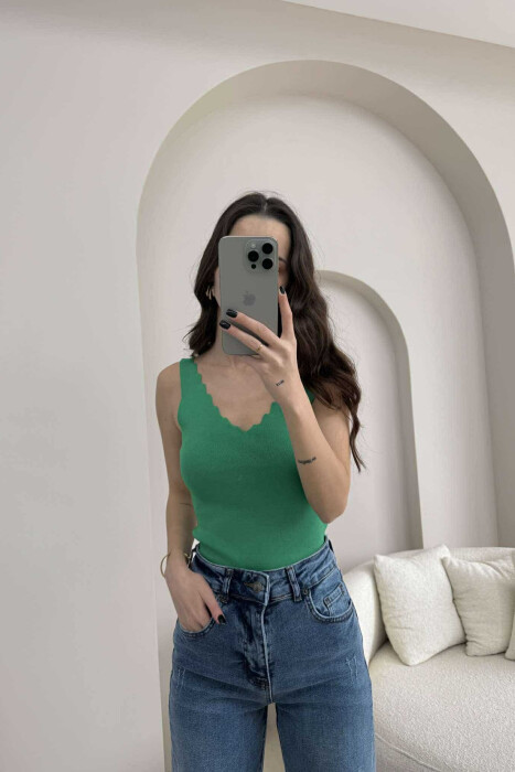 ONE COLOR V NECK WOMEN TANK TOP GREEN/JESHILE - KLAUDIO FASHION