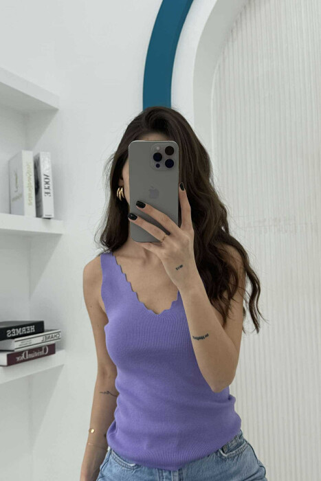 ONE COLOR V NECK WOMEN TANK TOP LIGHT PURPLE/LEZB - KLAUDIO FASHION