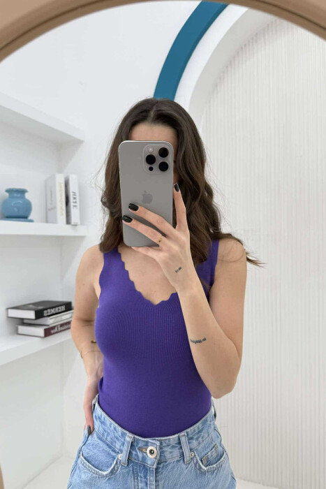 ONE COLOR V NECK WOMEN TANK TOP PURPLE/LEJLA - KLAUDIO FASHION