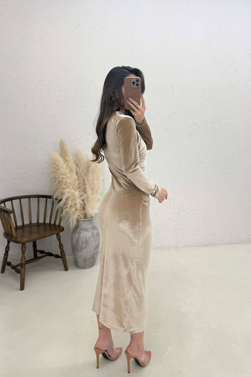ONE COLOR VELVET WOMAN DRESS BEIGE/BEZHE - 4