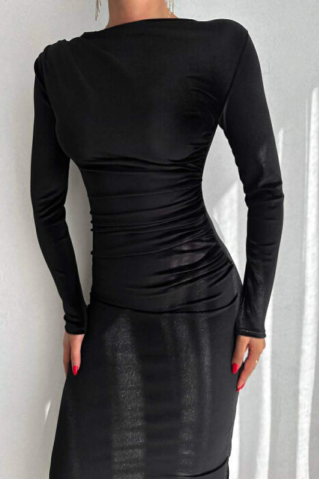 ONE COLOR VELVET WOMAN DRESS BLACK/ E ZEZE - 2