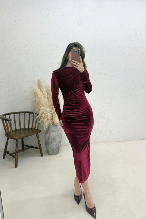 ONE COLOR VELVET WOMAN DRESS BURGUNDY/VISHNJE 