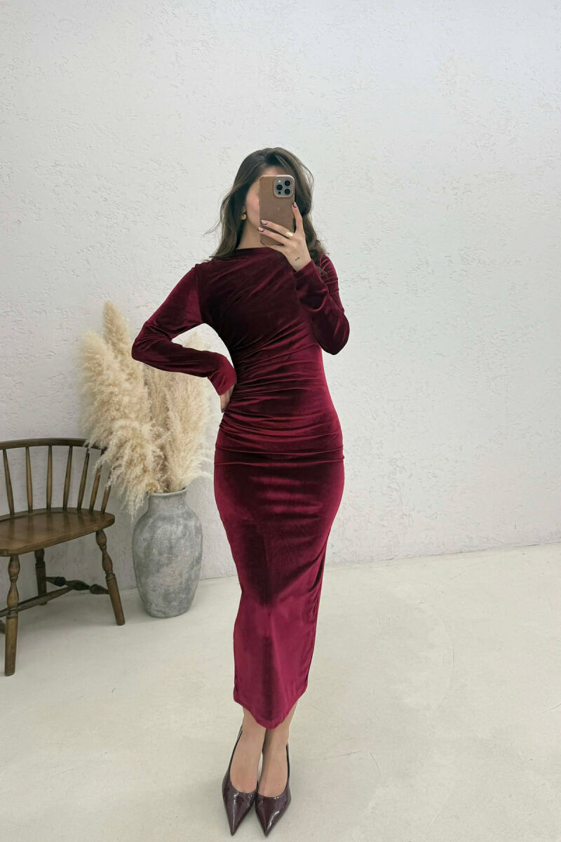 ONE COLOR VELVET WOMAN DRESS BURGUNDY/VISHNJE - 2