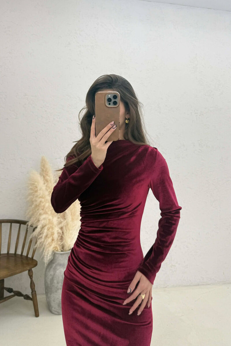 ONE COLOR VELVET WOMAN DRESS BURGUNDY/VISHNJE - 3