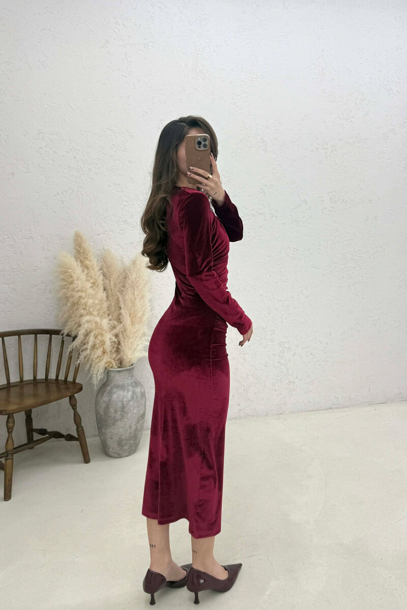 ONE COLOR VELVET WOMAN DRESS BURGUNDY/VISHNJE - 4