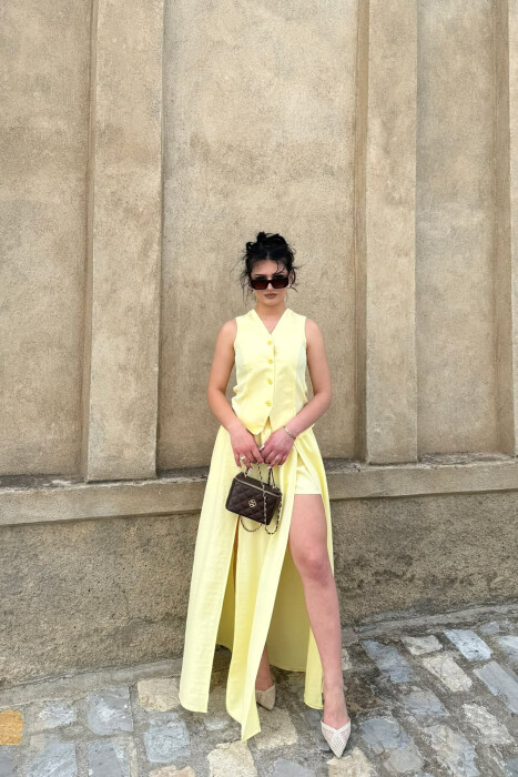 ONE COLOR VEST + SKORTS WOMAN SET YELLOW/E VERDHE - KLAUDIO FASHION