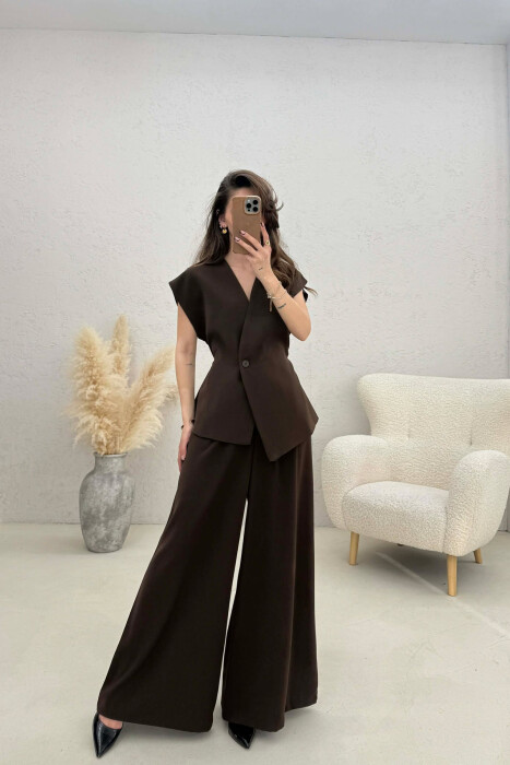 SET JELEK+PANTALLONA PER FEMRA NE NGJYRE KAFE - KLAUDIO FASHION