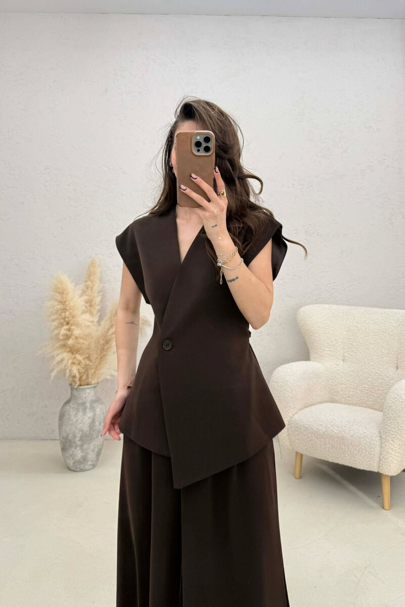 ONE COLOR VEST + TROUSERS WOMAN SET BROWN/KAFE - 3